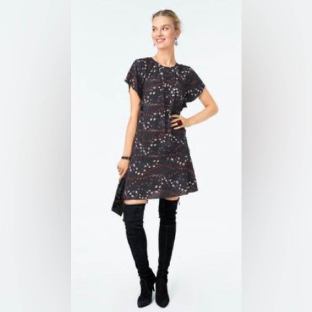 CABI "MUSE" 🩶GRAY🩶 MULTICOLOR FLORAL SHORT FLUTTER DRESS SIZE LARGE 🌟NWOT🌟